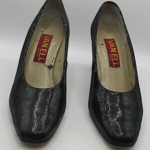 Vaneli 3 inch embossed black leather heels in 8.5N